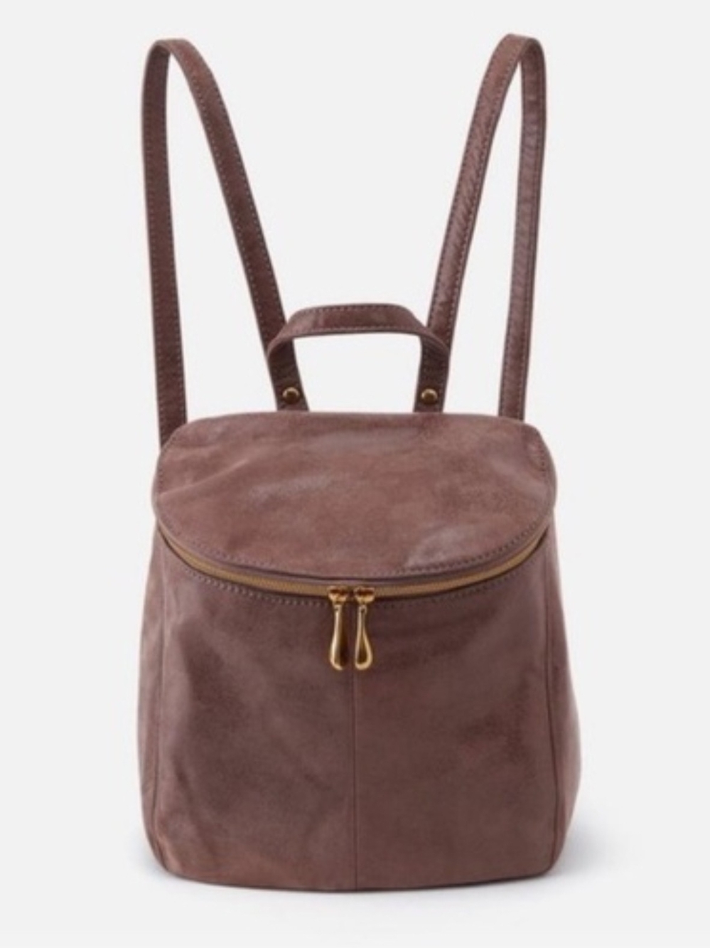 Hobo Brown Pebbled Backpack Purse Zip Top Floral Lining Gold HW Pockets